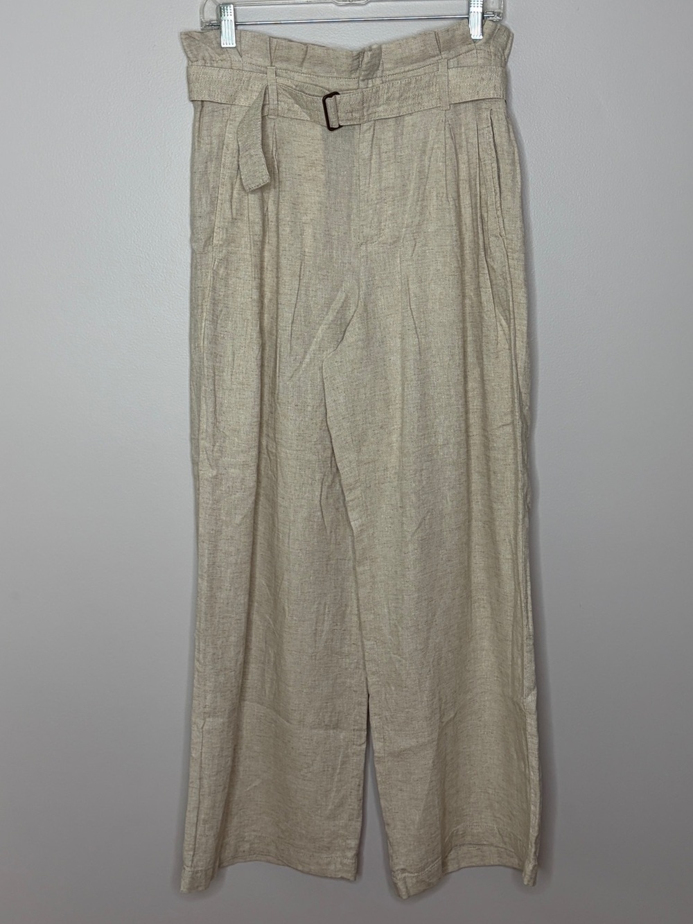 Banana Republic Linen-Blend Wide Leg Paper Bag Pant in Flax Womens 4 - Picture 2 of 5